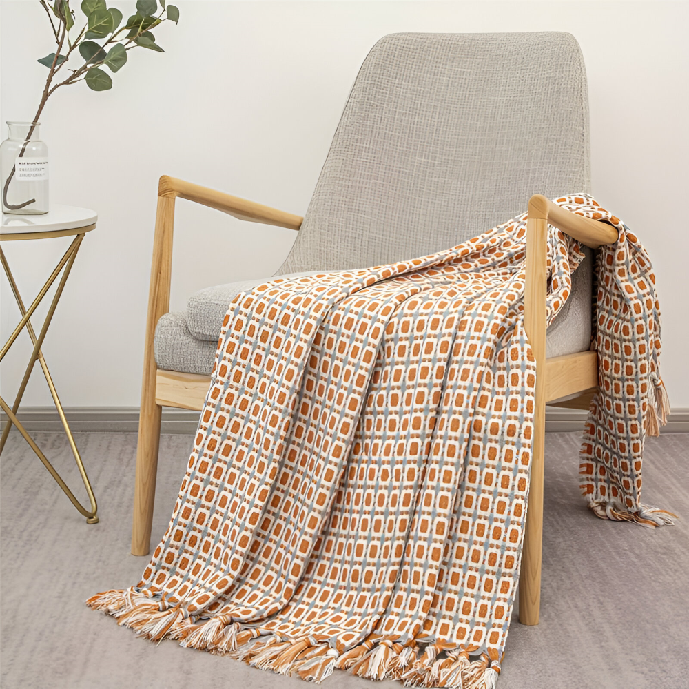 PeaKnit Aura – Färgstark Fransad Fleecefilt i Vintage-Design