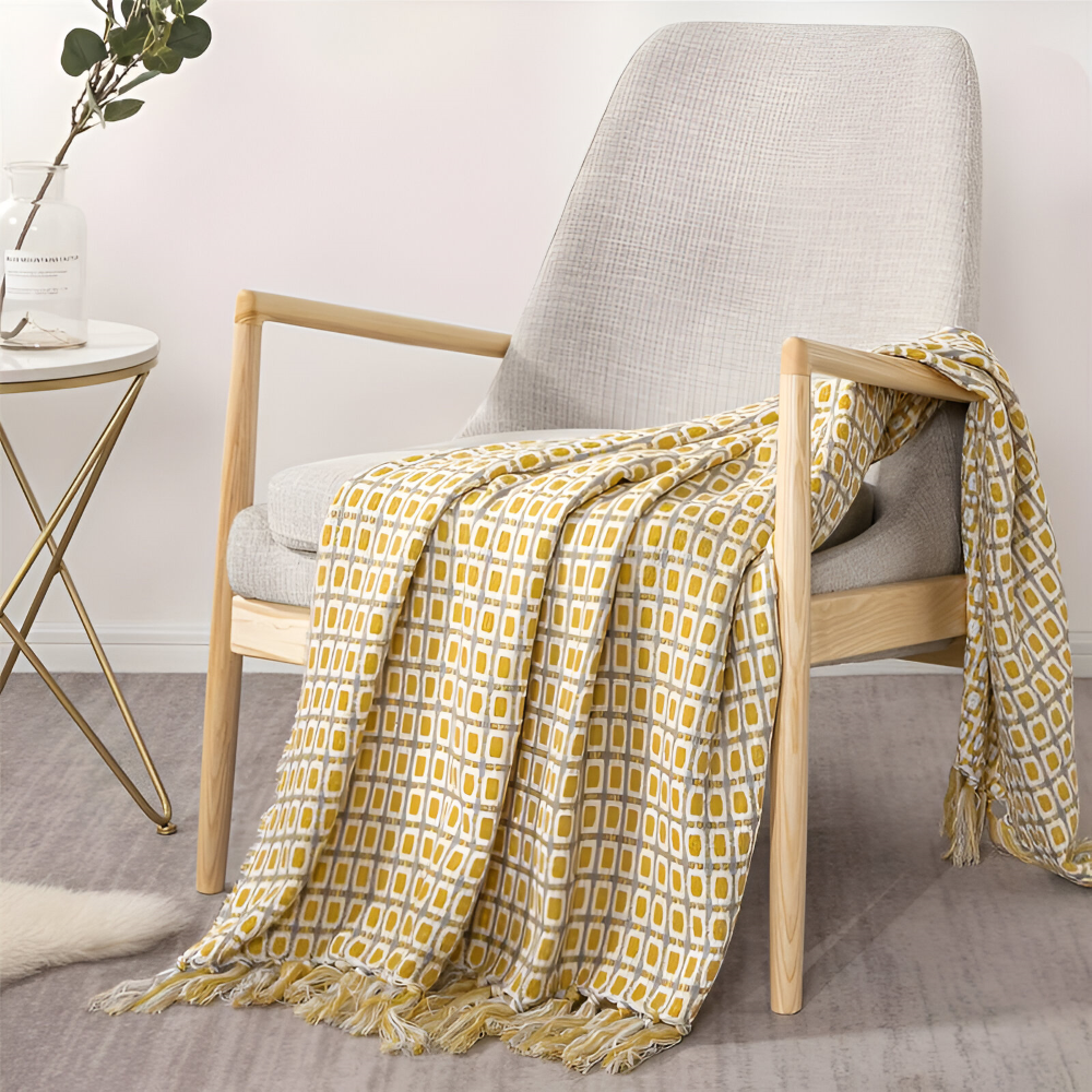 PeaKnit Aura – Färgstark Fransad Fleecefilt i Vintage-Design