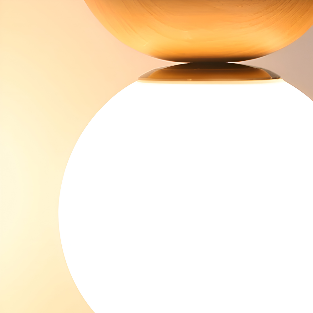 Kiyora – Japansk LED-Taklampa med Pärlformad Glaskupa och Träram