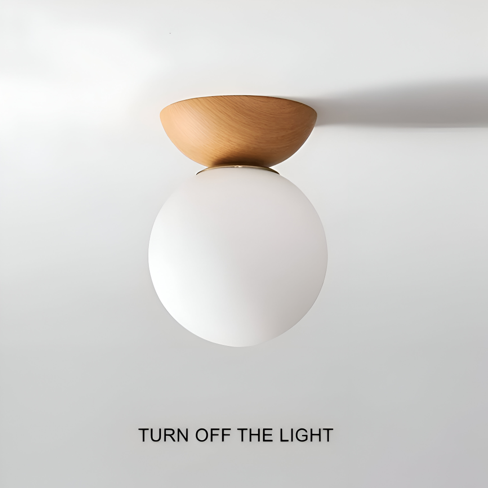 Kiyora – Japansk LED-Taklampa med Pärlformad Glaskupa och Träram