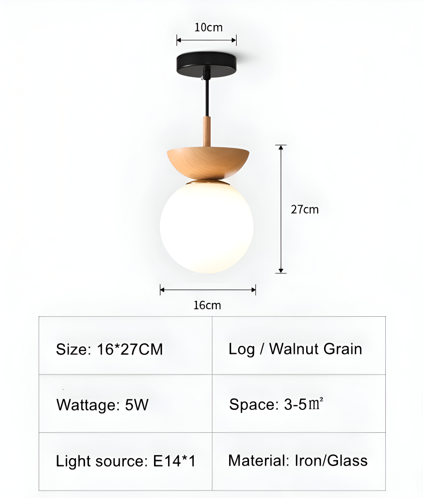 Kiyora – Japansk LED-Taklampa med Pärlformad Glaskupa och Träram