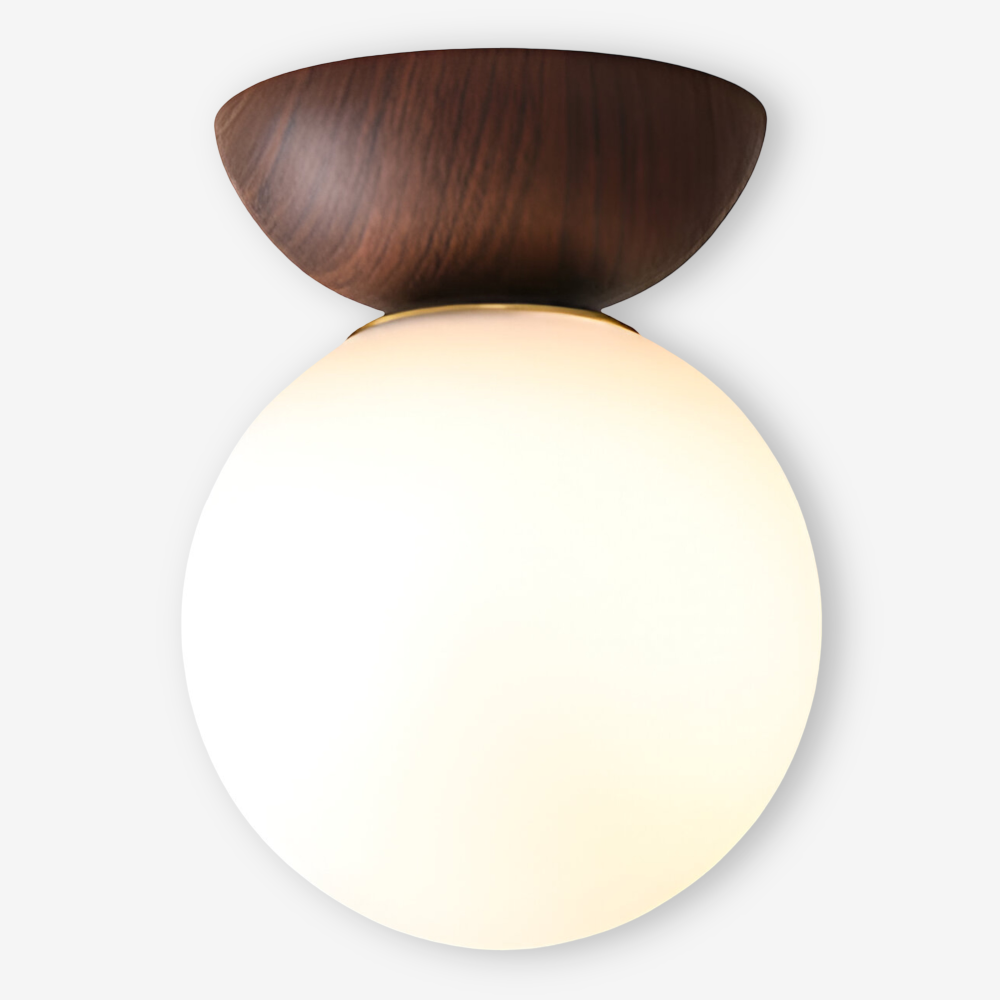 Kiyora – Japansk LED-Taklampa med Pärlformad Glaskupa och Träram