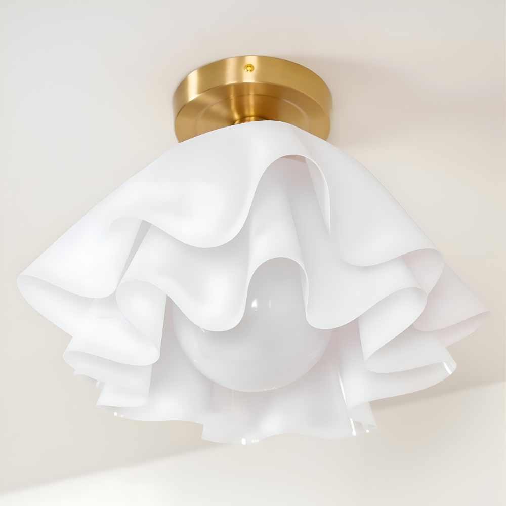 Floravie – Blomformad Vit Taklampa i Akryl med Gyllene Bas