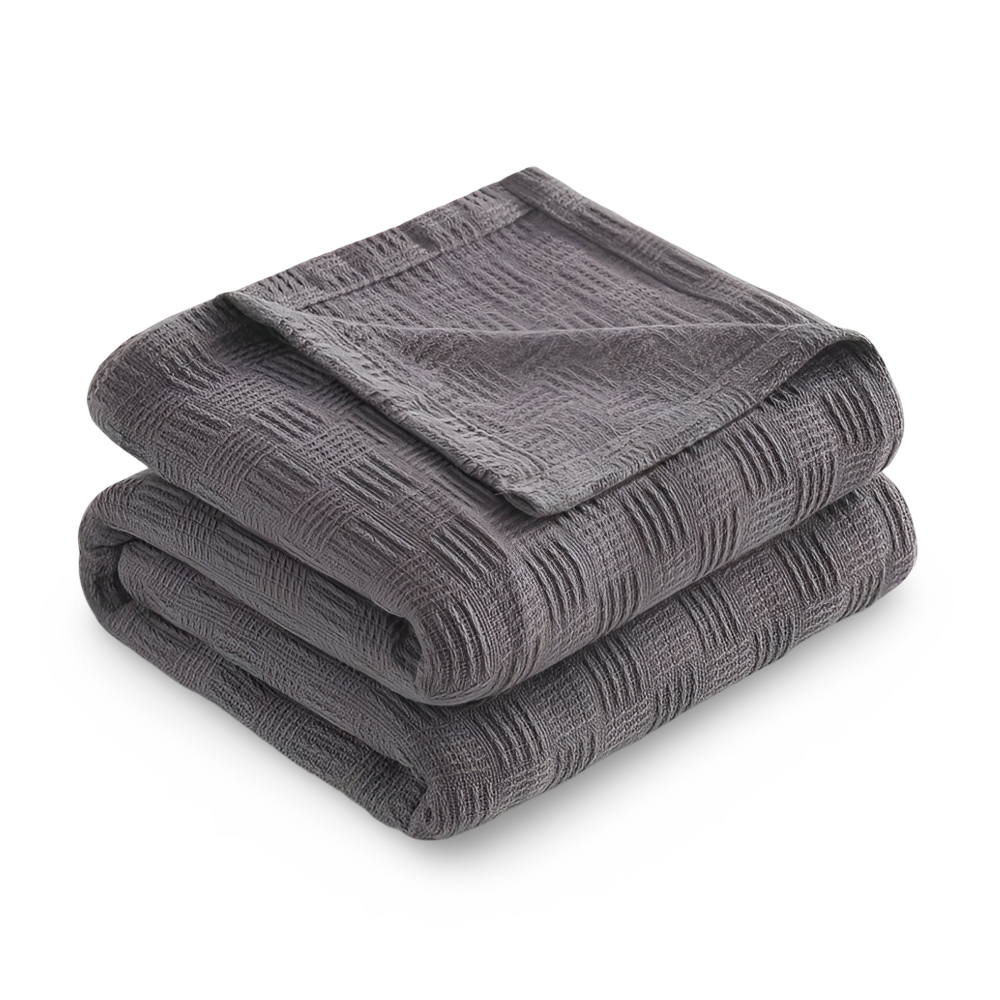 PureBreathe Cozy – Andningsbar Bomullsfleecefilt i Stilren Stickad Design