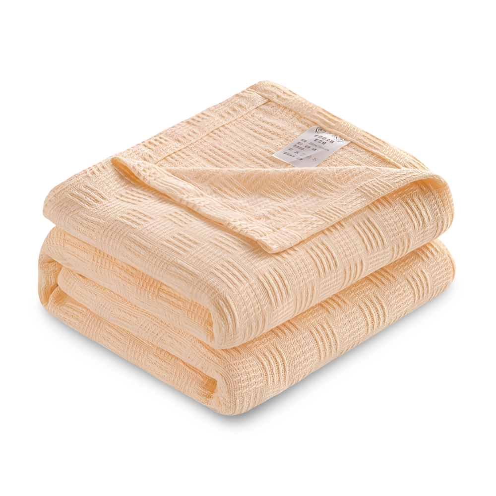 PureBreathe Cozy – Andningsbar Bomullsfleecefilt i Stilren Stickad Design