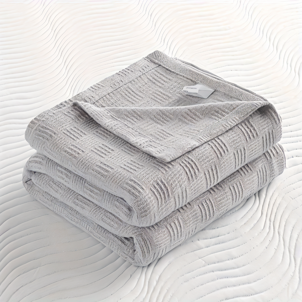 PureBreathe Cozy – Andningsbar Bomullsfleecefilt i Stilren Stickad Design