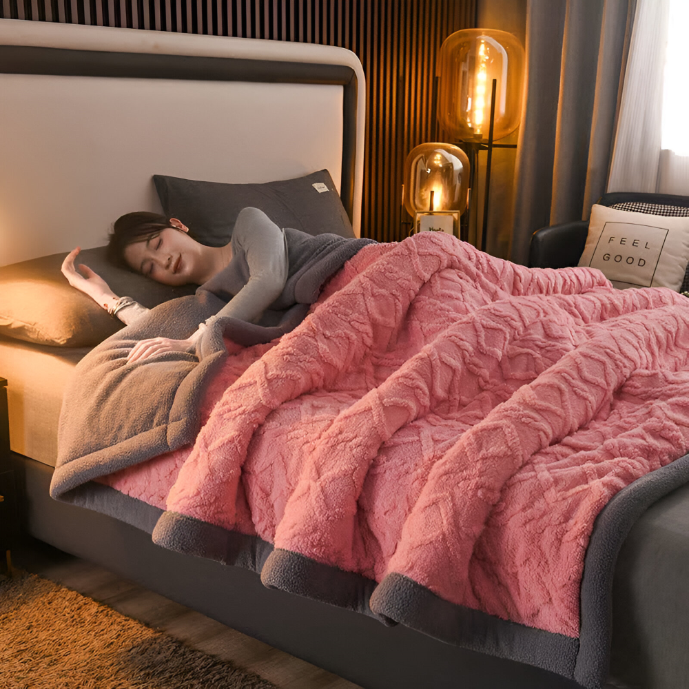 DualWeave CozyPläd – Dubbelvävd Mikrofiberfleecefilt för Varm Komfort