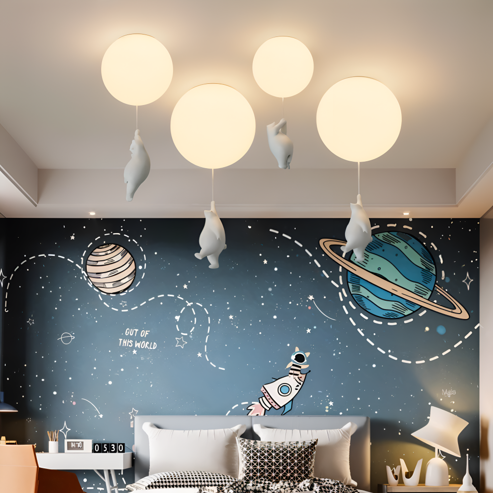 Lunabear – Lekfull Ballongpendellampa i Harz och Akryl för Barnrum