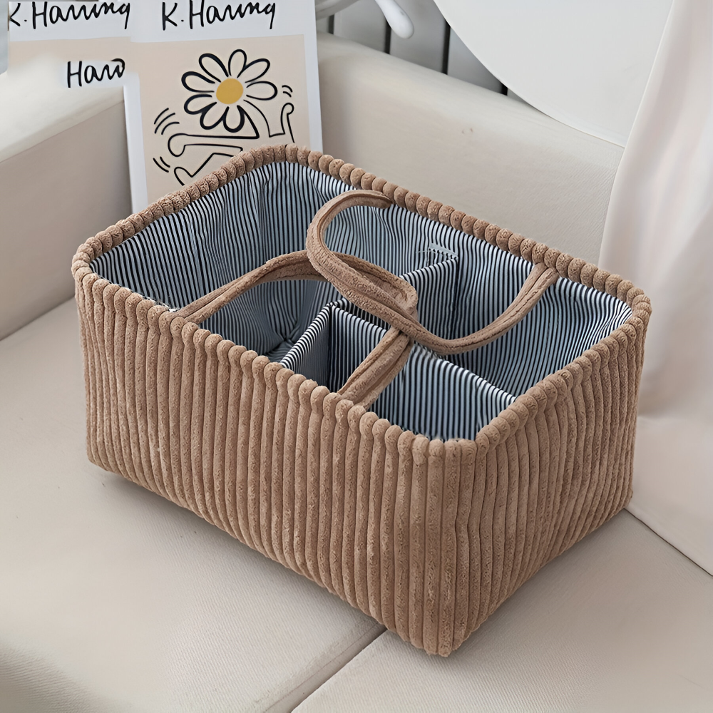 SoftNest – Förvaringskorg i Polyester med Fack för Blöjor & Babyartiklar