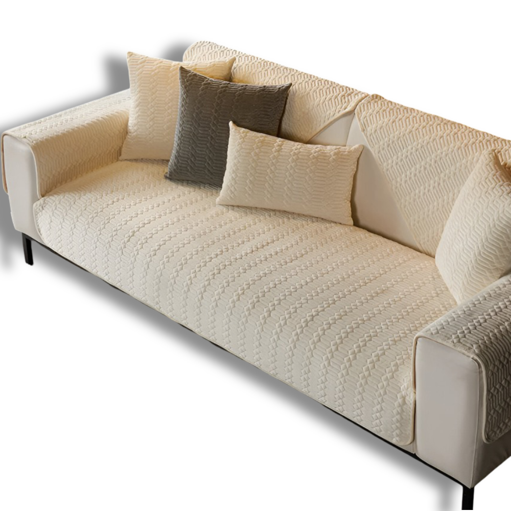 VelvetGuard Luxe – Svart Plyschigt Halkfritt Sofföverdrag med Geometrisk Struktur