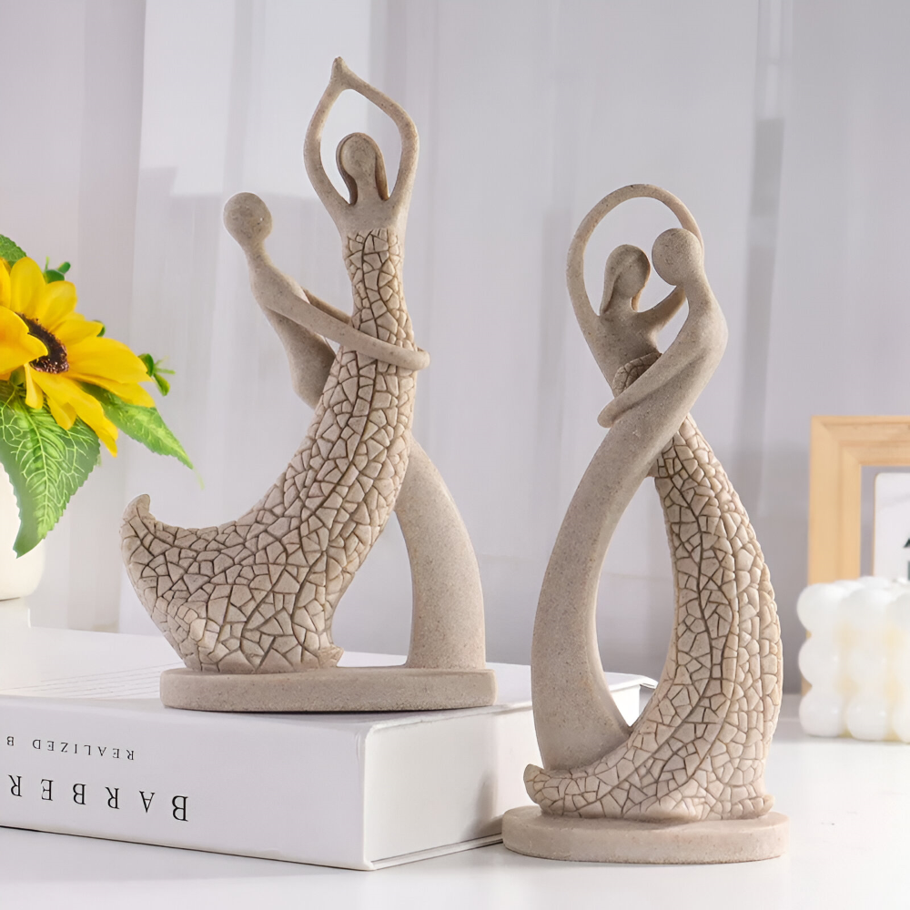 SandHeart Duo – Elegant Romantiskt Par i Sandstensliknande Resin