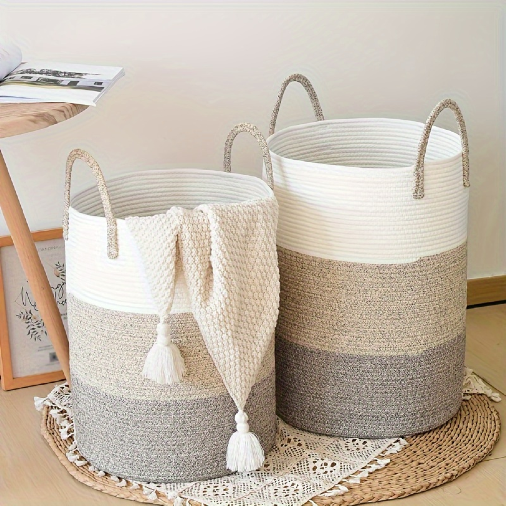 CottonNest – Rund Tvättkorg i Bomull med Fällbar Design