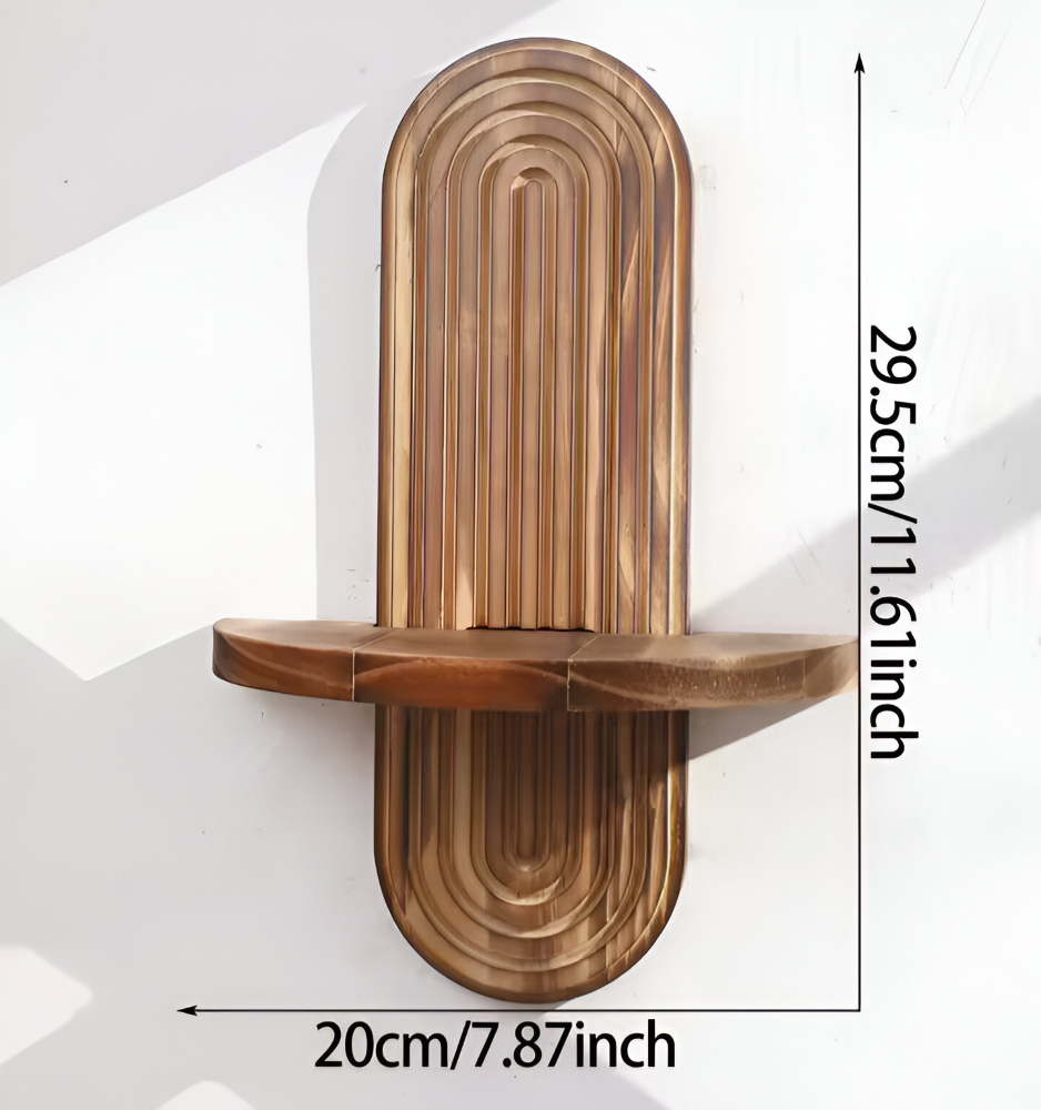 BohoRust Shelf – Handgjord Geometrisk Trähylla i Rustik Ovaldesign