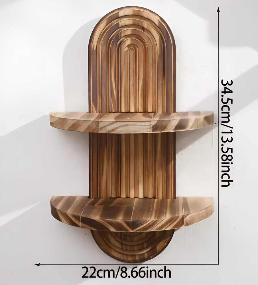 BohoRust Shelf – Handgjord Geometrisk Trähylla i Rustik Ovaldesign
