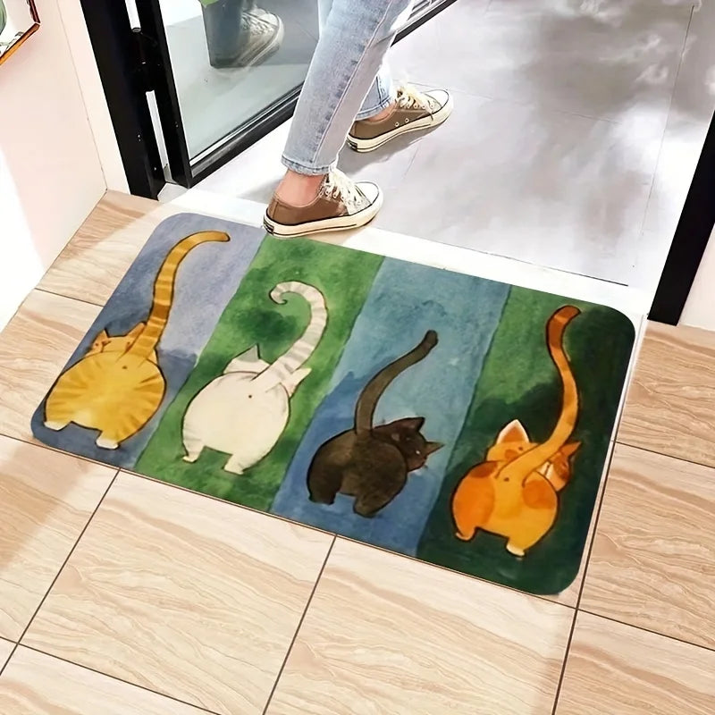 Kattmönstrad Dörrmatta – Fläckbeständig Flanellmatta med Halkskydd (30×50 / 40×60 cm)