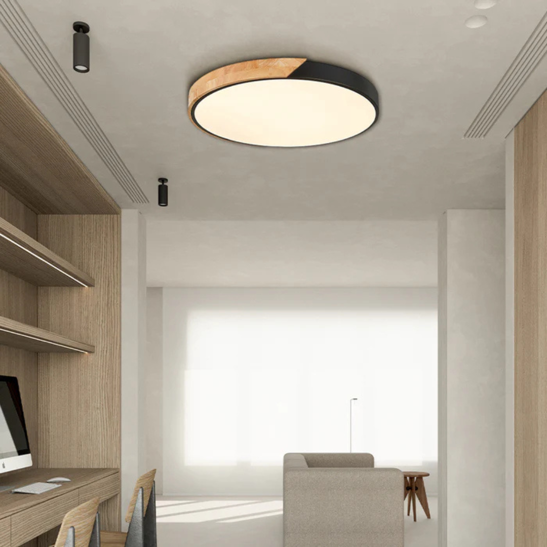 Skandinavisk LED-taklampa i trä med varm design