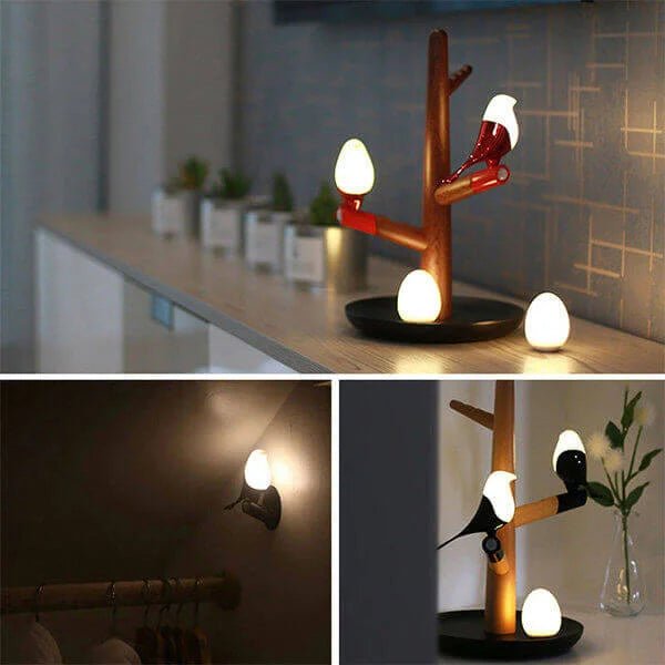 LumoSense – Smart uppladdningsbar bordslampa med rörelsesensor och trädetaljer