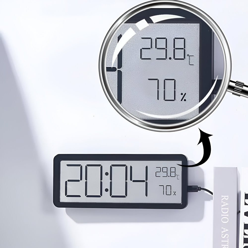 TimeGlow LED – Modern Väggklocka med Temperatur & Fuktighetssensor