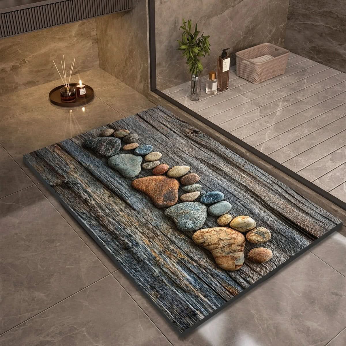 Snabbtorkande badrumsmatta med stenmotiv