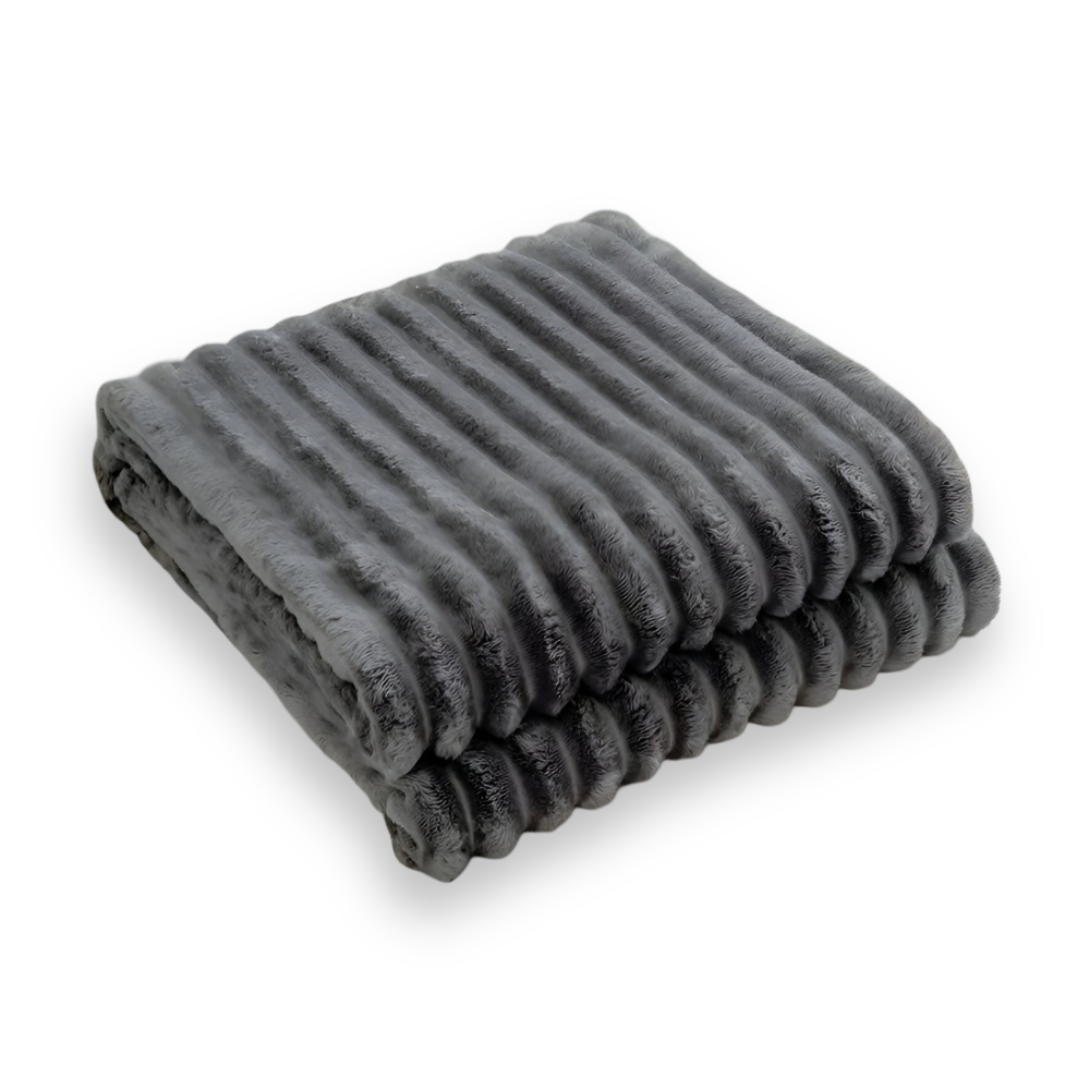 RibSoft – Tjock Ribbad Fleecefilt i Grå & Kamel