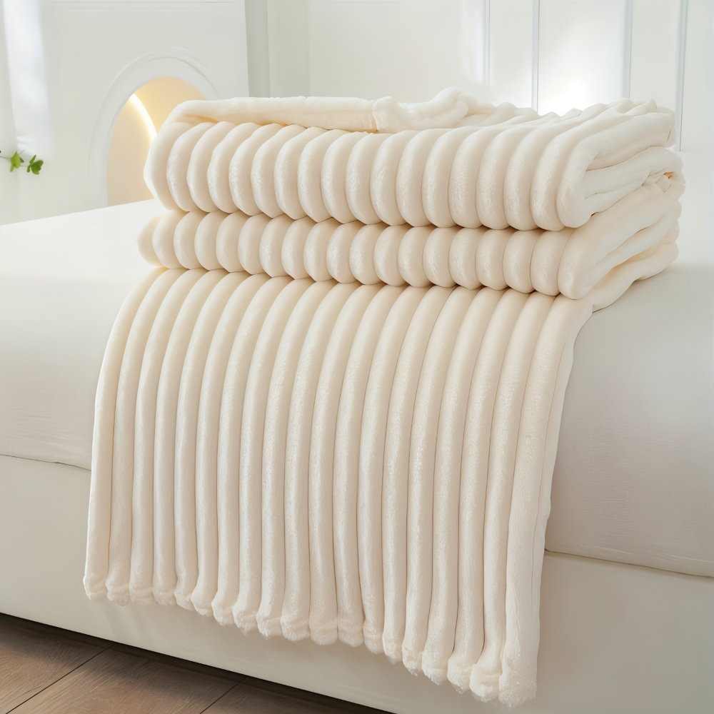 StripeHaven Pläd – Tjock Ribbad Fleecefilt för Året Runt Komfort