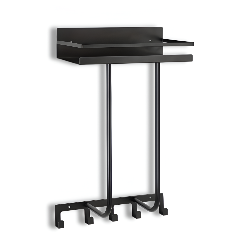 BlackShelf TowelRack – Elegant Väggmonterad Handdukshållare med Hylla & Krokar