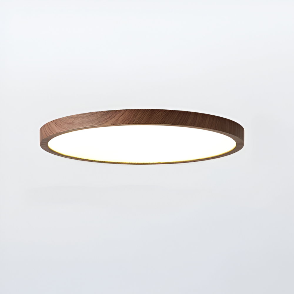 Stilfull Rund Taklampa – Ultratunn LED-Lampa med Varm Valnötseffekt