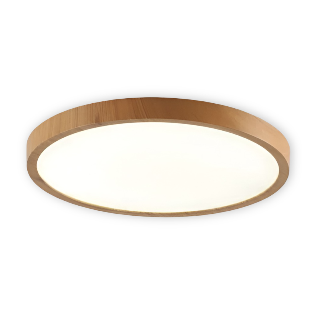 Stilfull Rund Taklampa – Ultratunn LED-Lampa med Varm Valnötseffekt