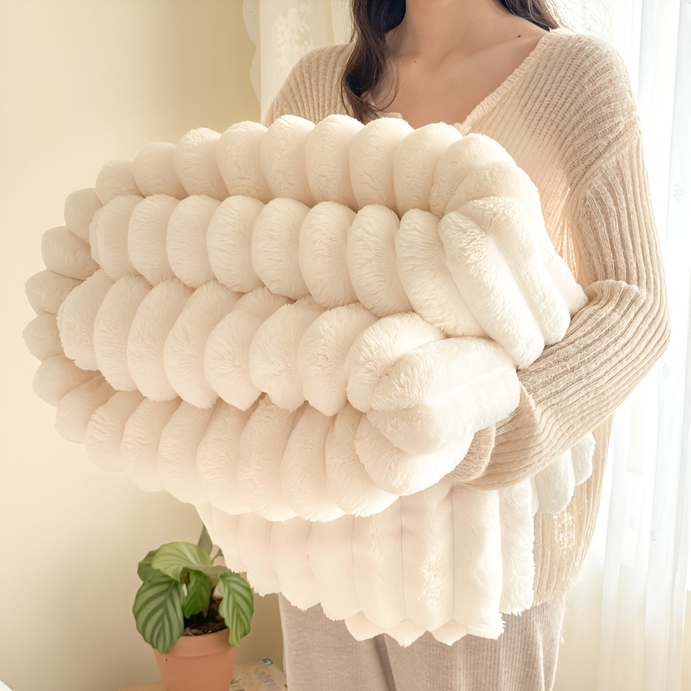 StripeEase Pläd – Ultra-mjuk Fleecefilt med Elastiska Ränder