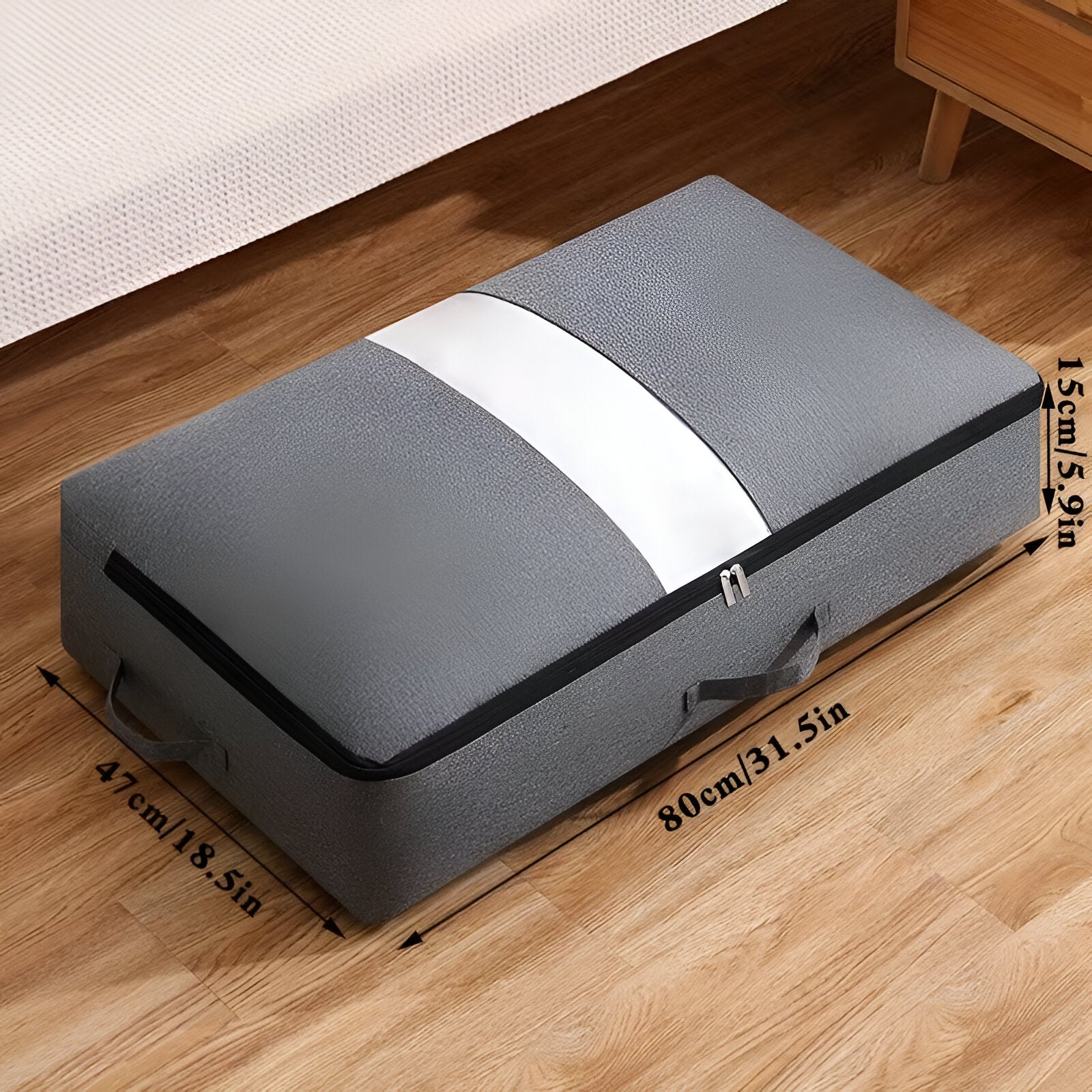 UnderSpace – Underbäddsförvaringsbox med Fönster & Dragkedja för Täcken och Kläder