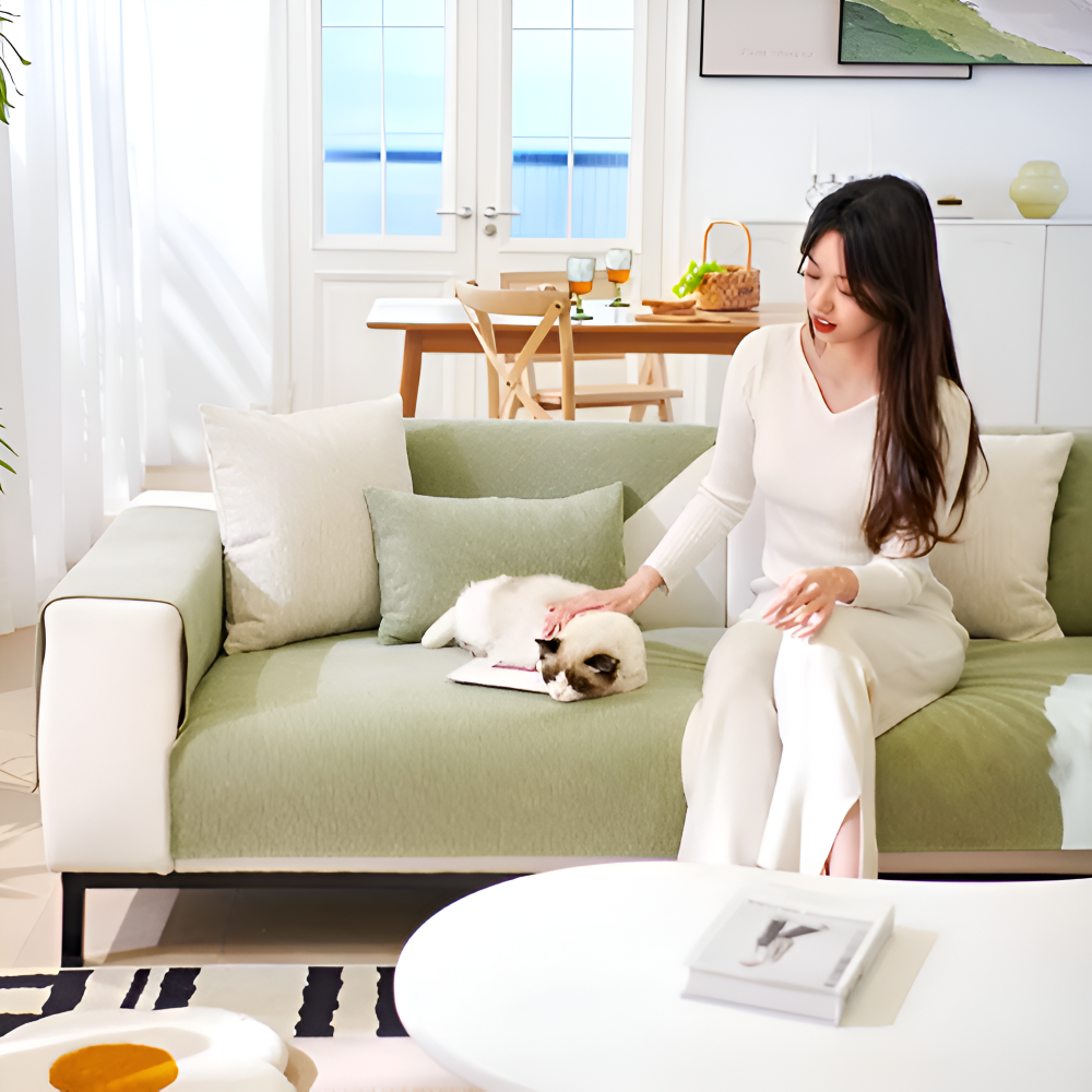 QuiltEase SofaShield – Andningsbart Bomullsöverdrag med Halkfri Silikonbaksida