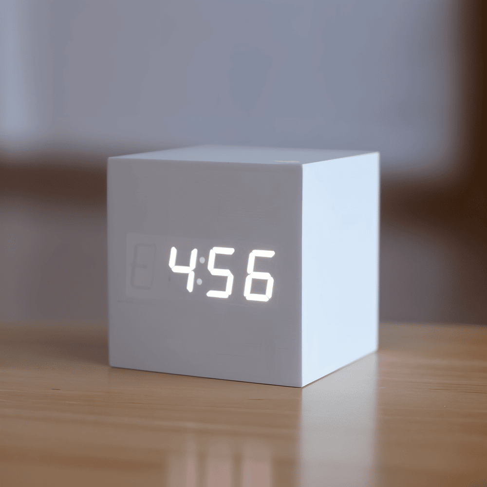 CubeGlow – Digital LED Träväckarklocka i Kubdesign