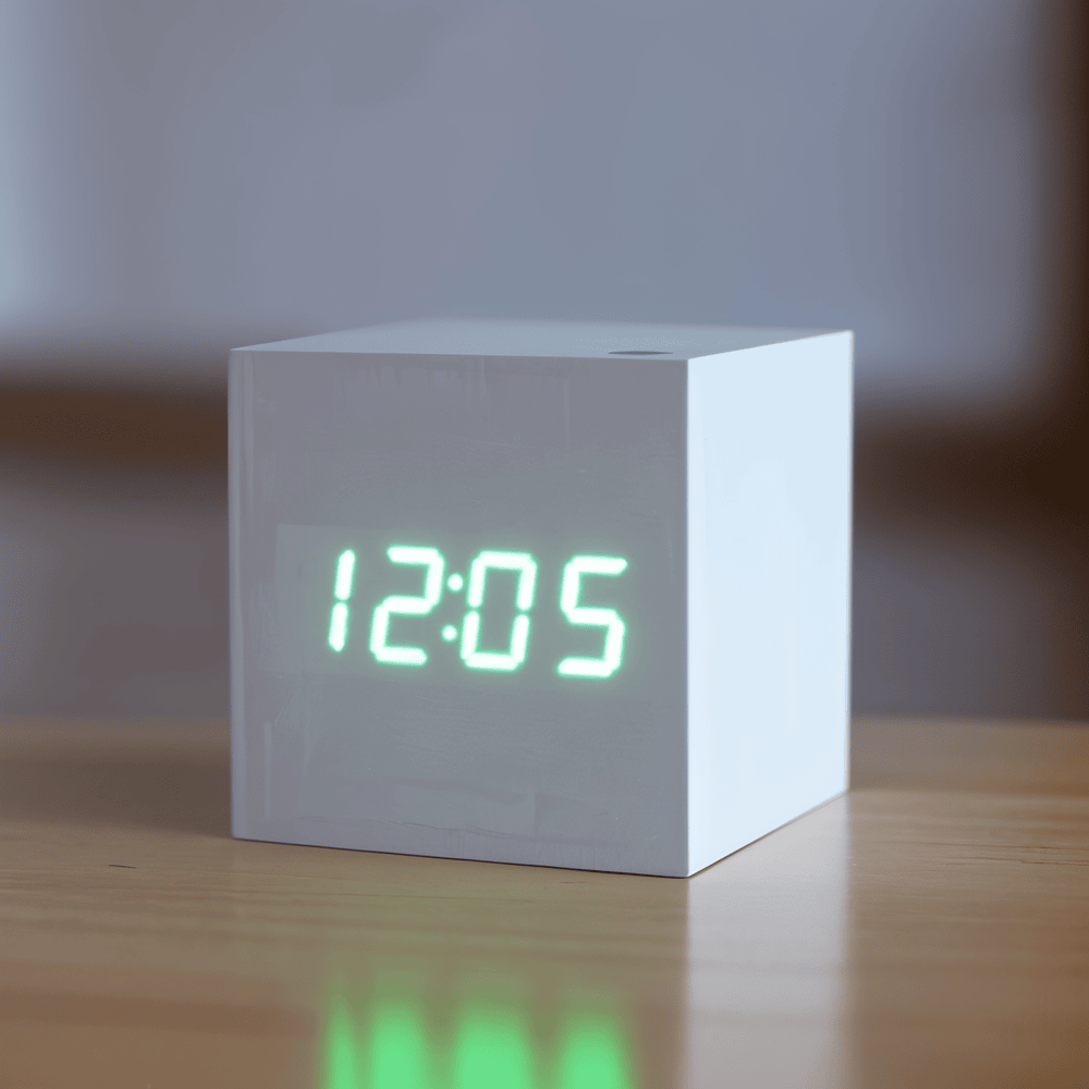 CubeGlow – Digital LED Träväckarklocka i Kubdesign