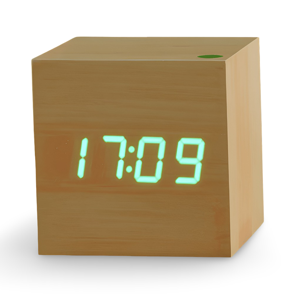 CubeGlow – Digital LED Träväckarklocka i Kubdesign