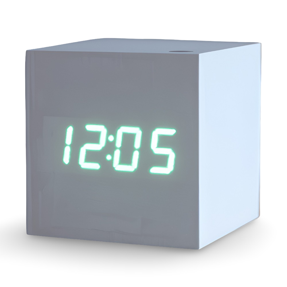 CubeGlow – Digital LED Träväckarklocka i Kubdesign