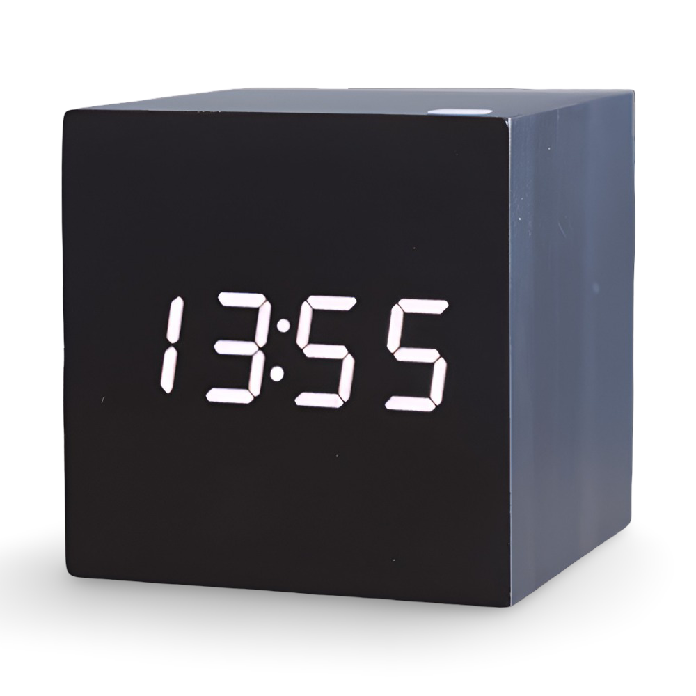 CubeGlow – Digital LED Träväckarklocka i Kubdesign