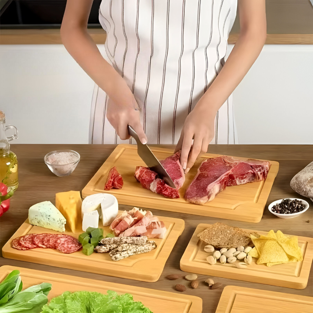 BambooCraft – 3-delat Skärbrädeset i Naturlig Bambu för Kött, Grönsaker & Frukt
