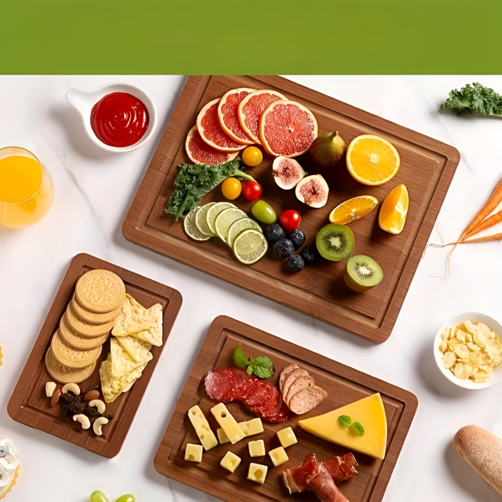 BambooCraft – 3-delat Skärbrädeset i Naturlig Bambu för Kött, Grönsaker & Frukt