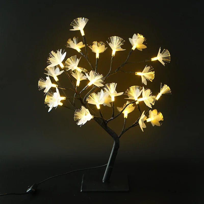 BloomAura – Vit blomträdslampa med varmvit belysning och USB/batteridrift