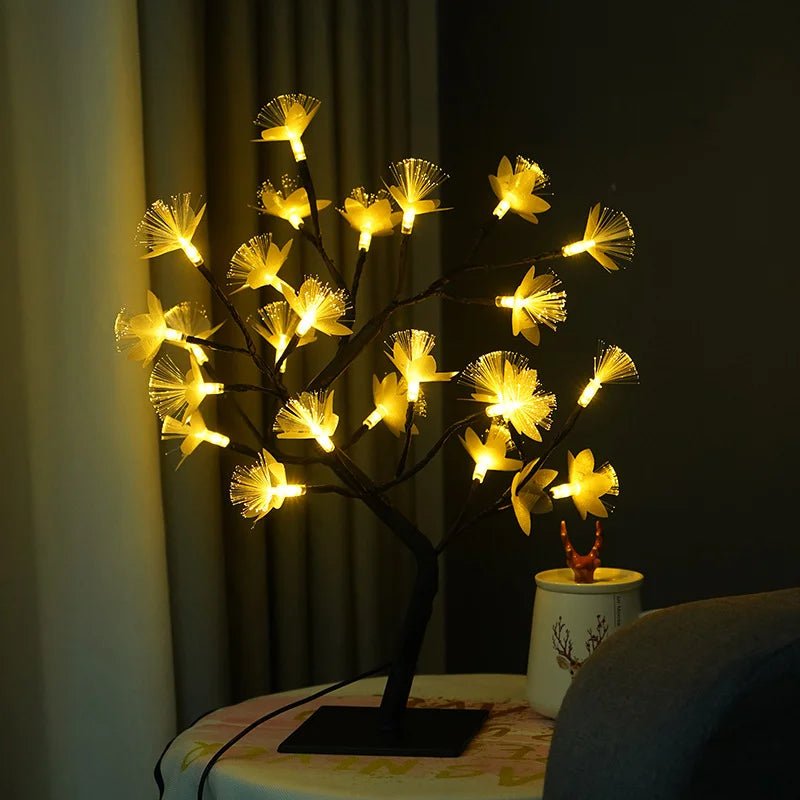 BloomAura – Vit blomträdslampa med varmvit belysning och USB/batteridrift