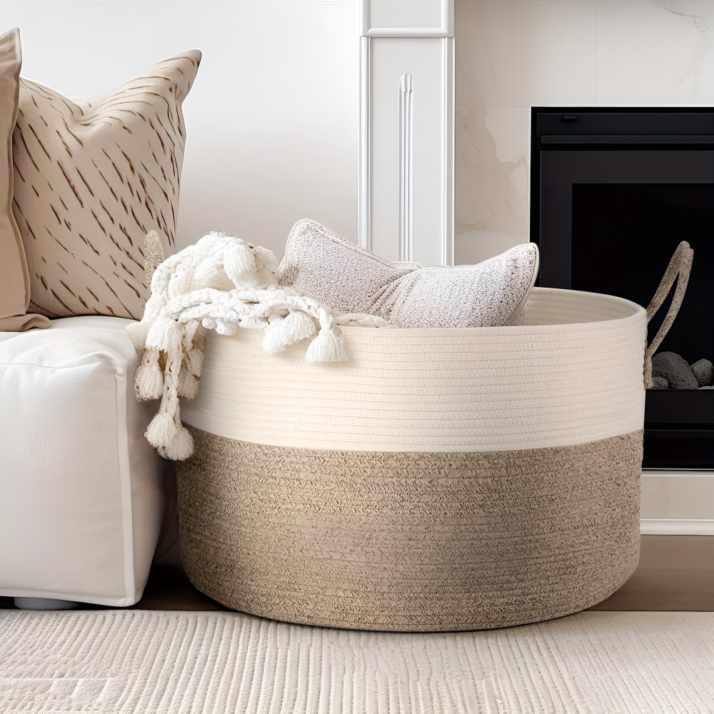 NordWeave XL – Flätad Förvaringskorg 51×34 cm i Brun/Grå