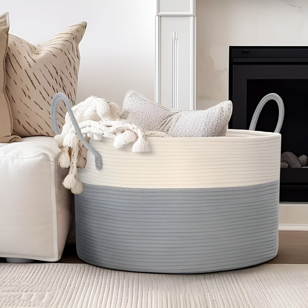 NordWeave XL – Flätad Förvaringskorg 51×34 cm i Brun/Grå