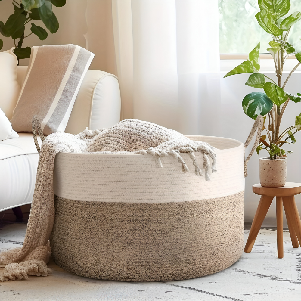 NordWeave XL – Flätad Förvaringskorg 51×34 cm i Brun/Grå