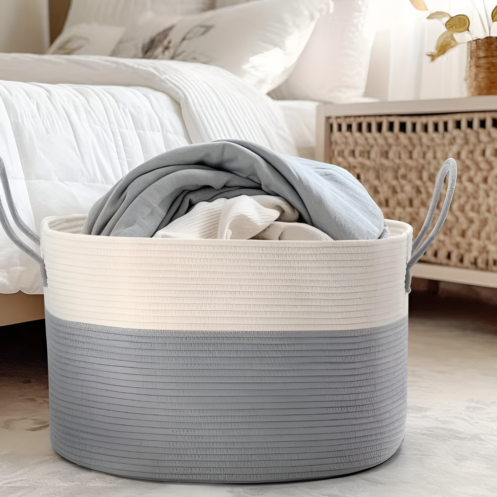 NordWeave XL – Flätad Förvaringskorg 51×34 cm i Brun/Grå