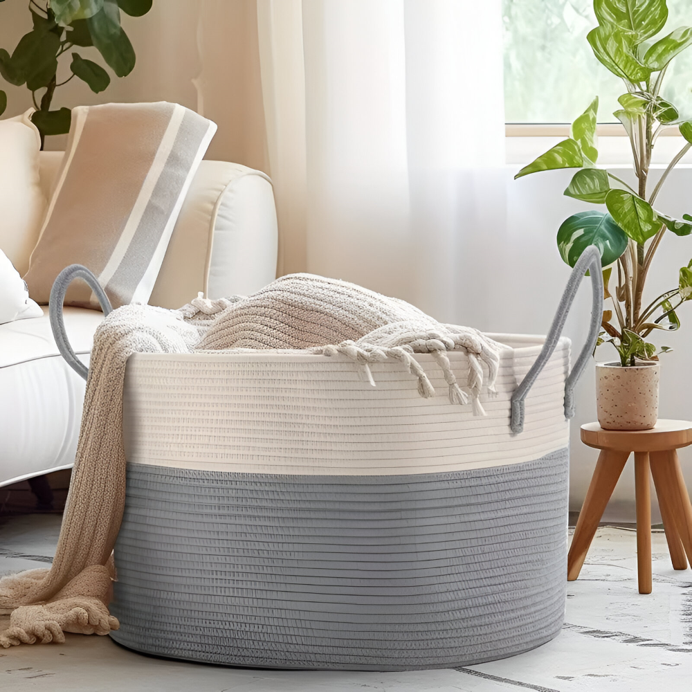 NordWeave XL – Flätad Förvaringskorg 51×34 cm i Brun/Grå