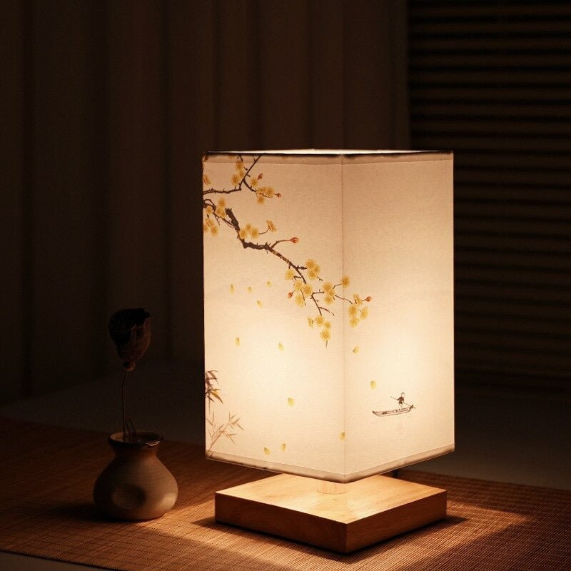 Japandi bordslampa i trä och bambu