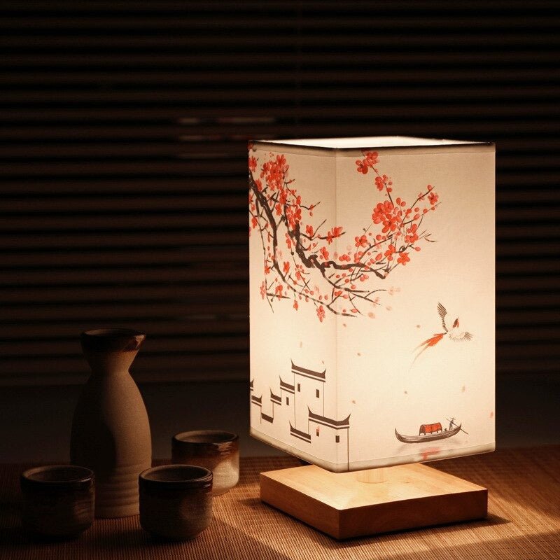 Japandi bordslampa i trä och bambu